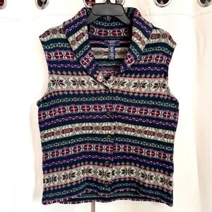 Vtg Chaps Womens Sweater Vest Medium Western Nordic Boho Grandmacore 18352x‎